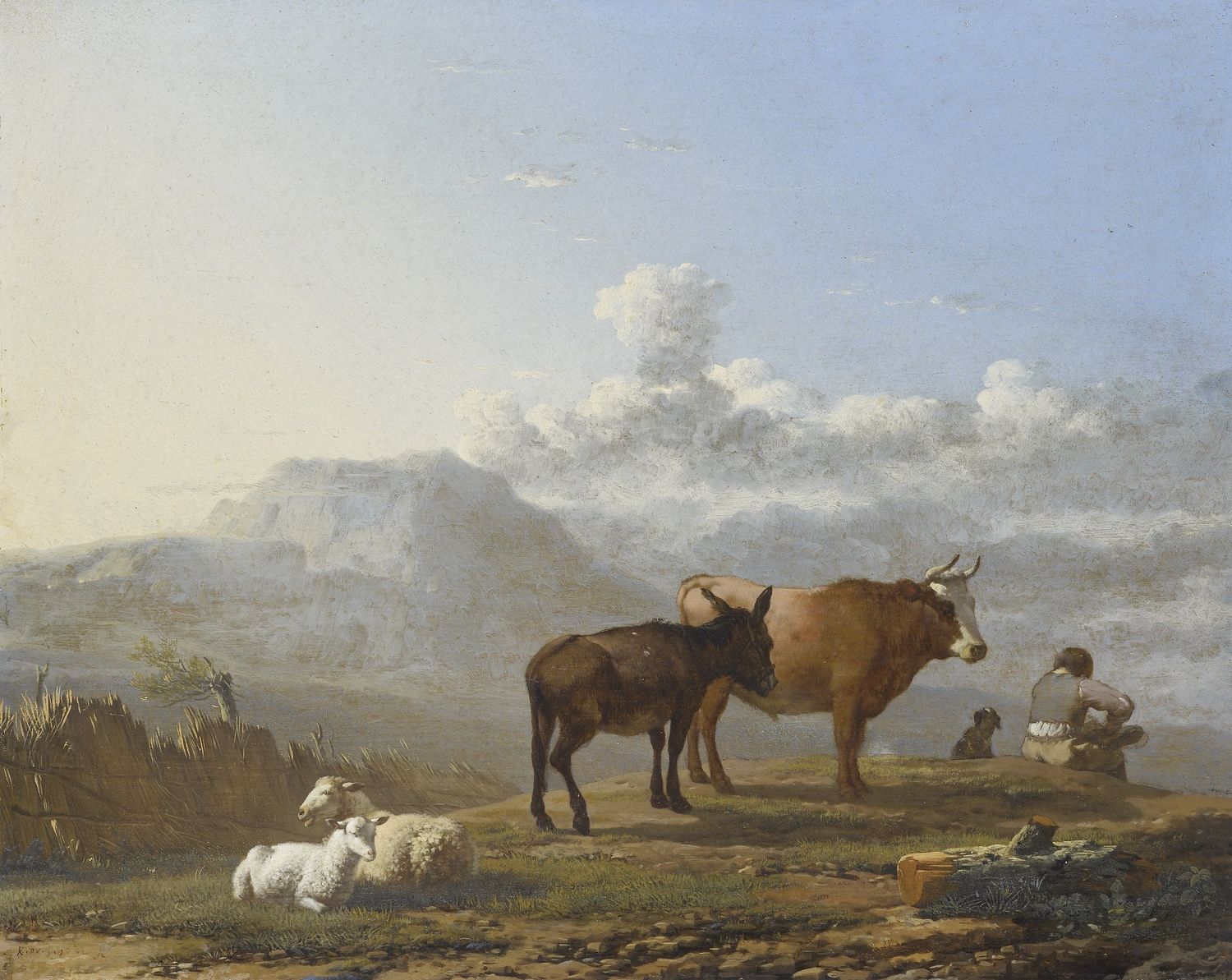 Herdsman with an Ox, an Ass, and sheep in the Campagna